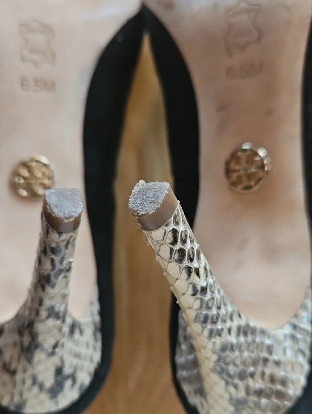 Tory Burch Black Suede Pump with Snakeskin-Print Heel